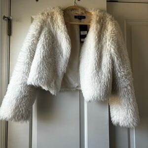 White, cropped, faux fur jacket